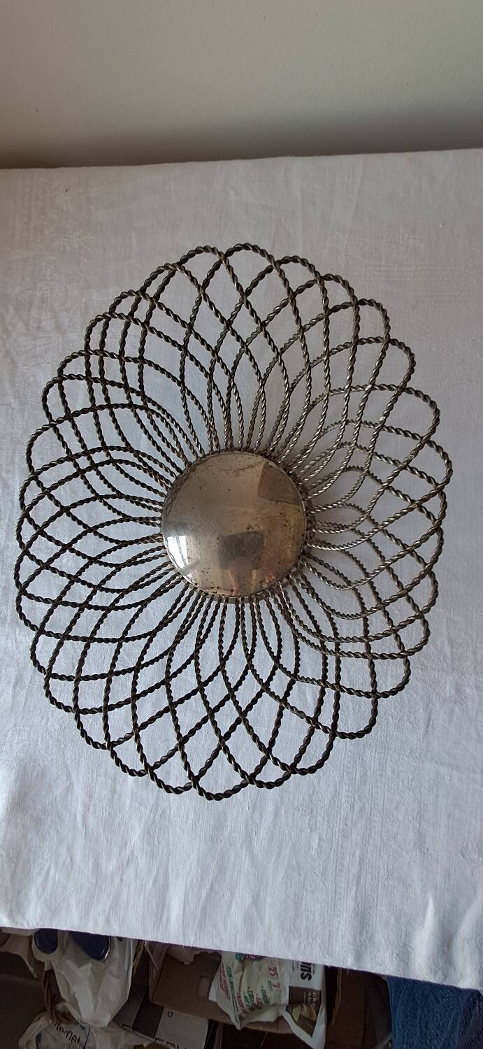 Silver-plated metal braided wire fruit basket, 1950s
