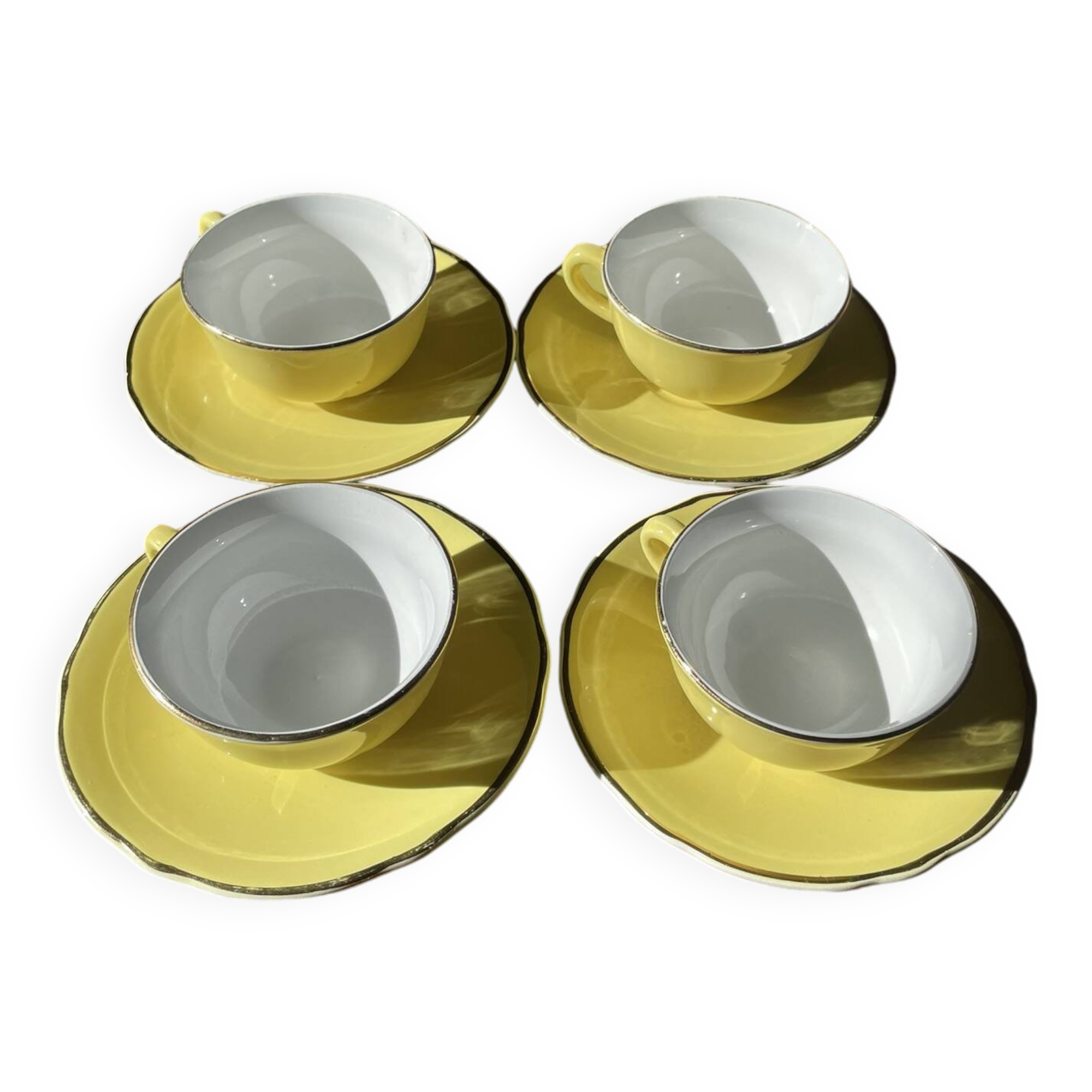 4 KG Lunéville yellow coffee cups
