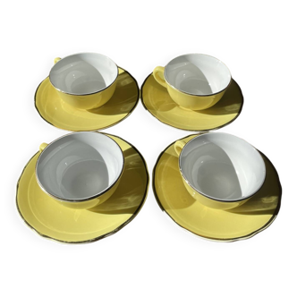 4 KG Lunéville yellow coffee cups
