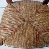 Series of 4 wooden chairs and straw