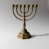 Bougeoir vintage en laiton des années 1950, ménorah à sept branches avec décor ornemental