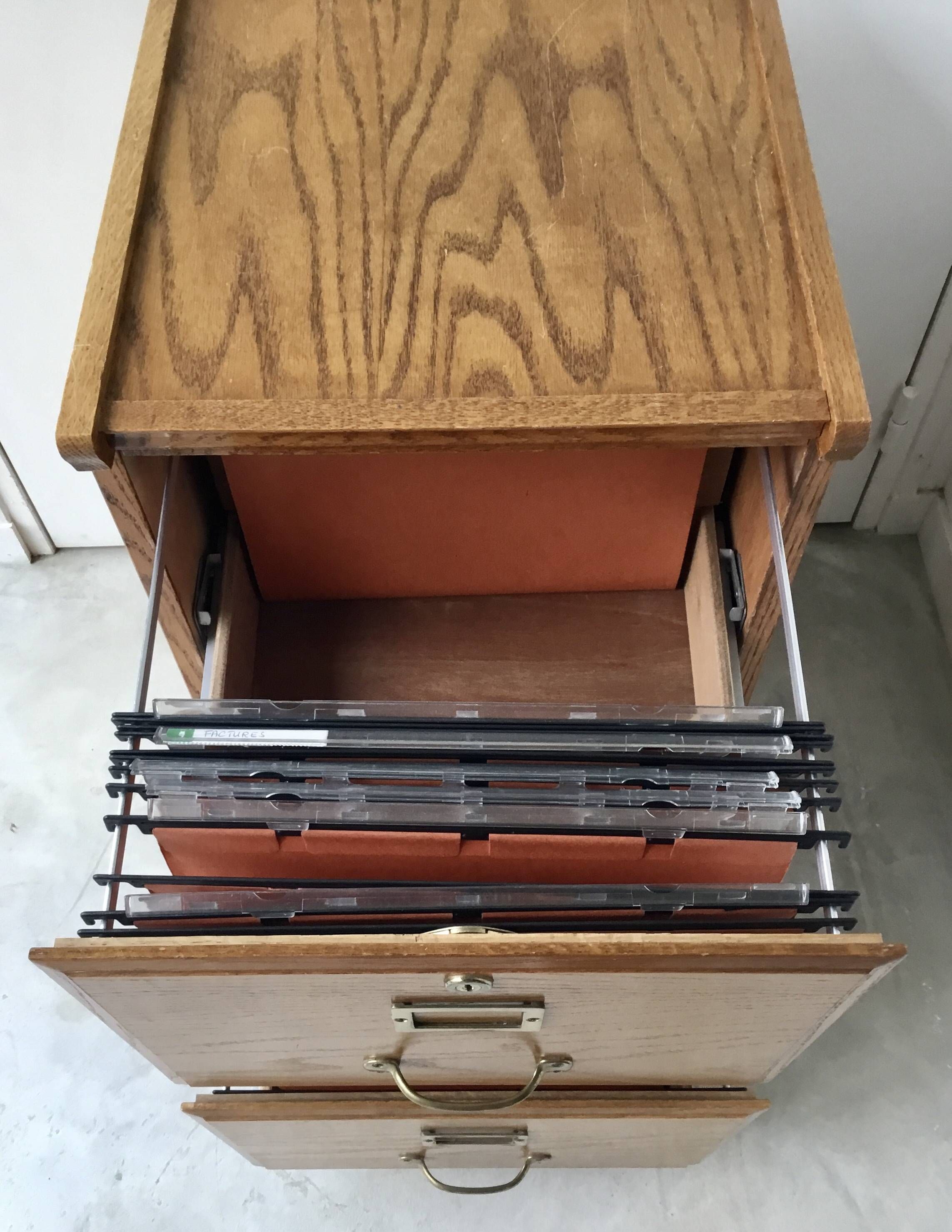 Wooden filing cabinet with 2 drawers - vintage trade furniture 1950