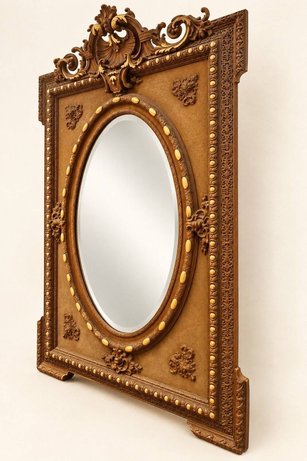 Large Napoleon III trumeau mirror, gilded wood, bevelled glass, 19th century.