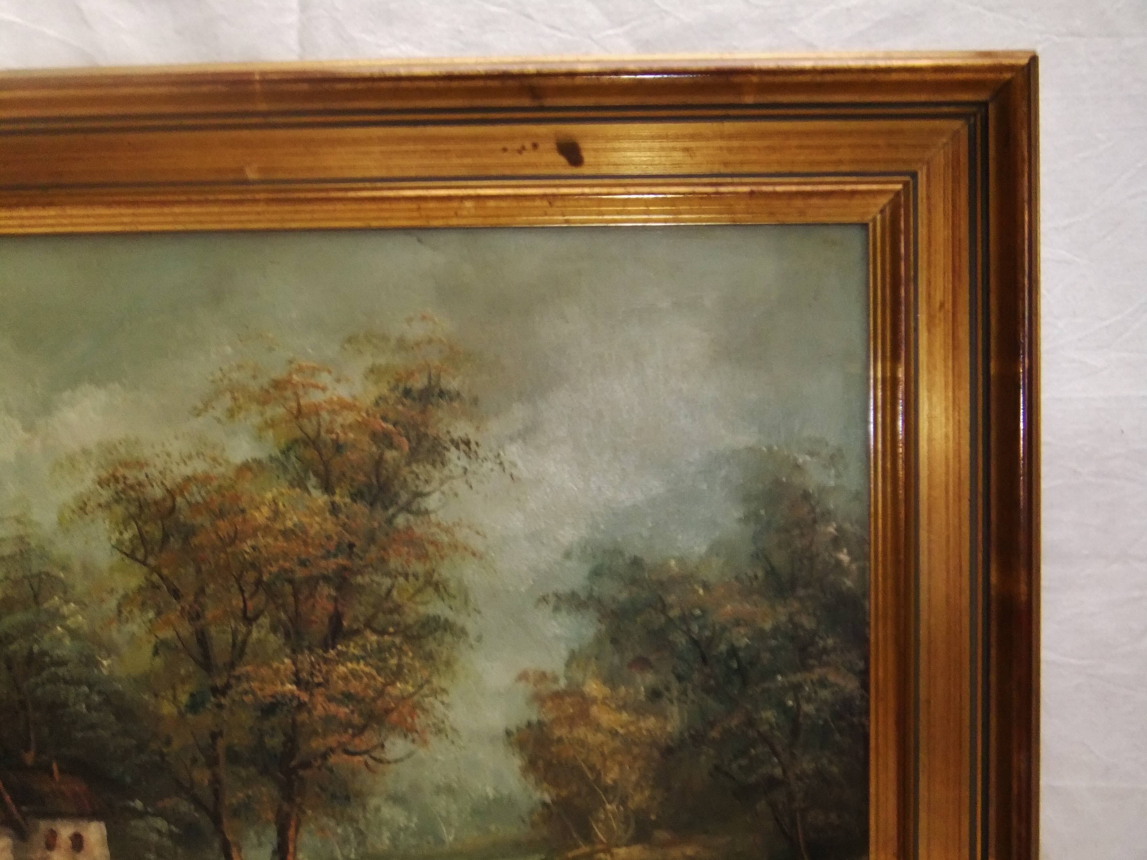 Painting on oil canvas J Evans golden frame landscape