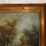 Painting on oil canvas J Evans golden frame landscape