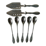 Lot de 2 cuillères à absinthe Berger et 5 petites cuillères à café en métal argenté