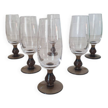 Flûtes champagne pieds en verre marron fumé