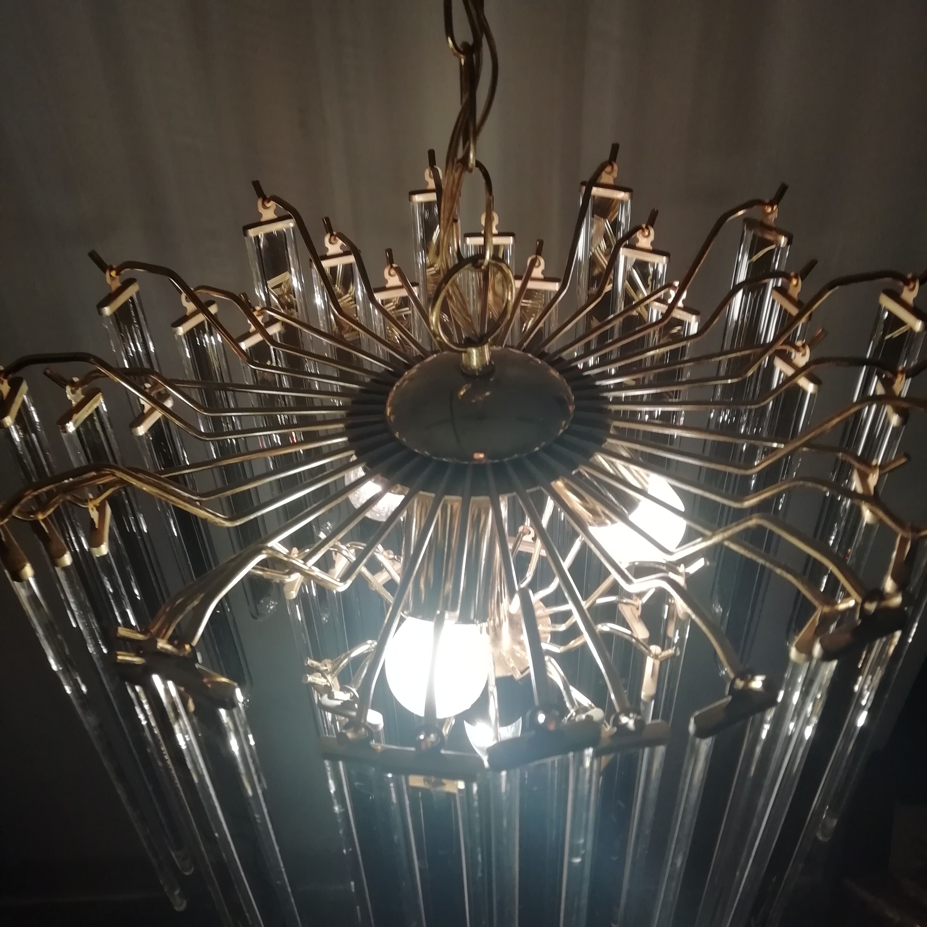 Ceiling lamp with rigid vertical crystals 1970s