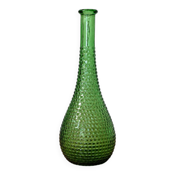 Vintage green glass bottle vase with geometric relief – H 33 cm