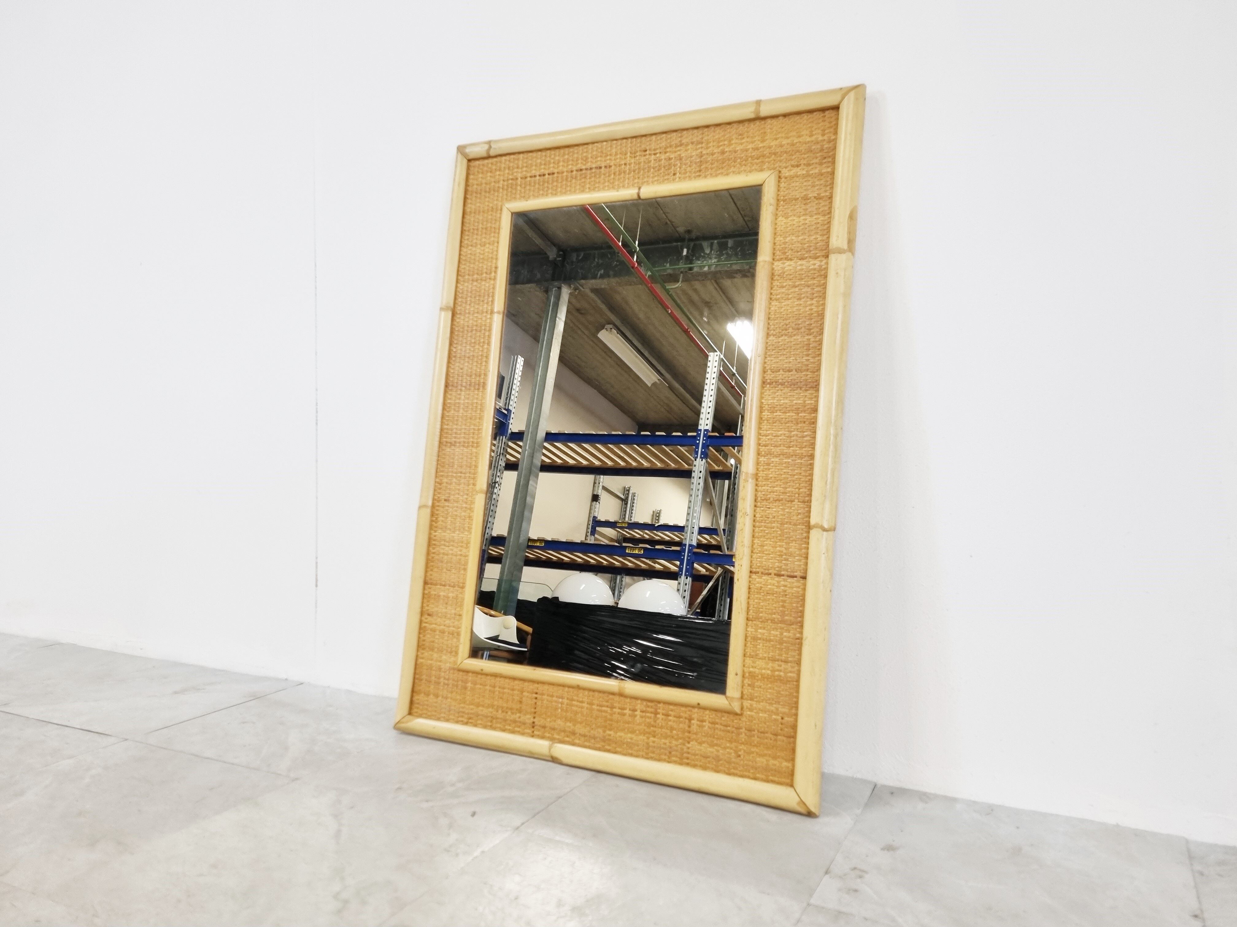 Mid century bamboo mirror by dal vera, 1960s