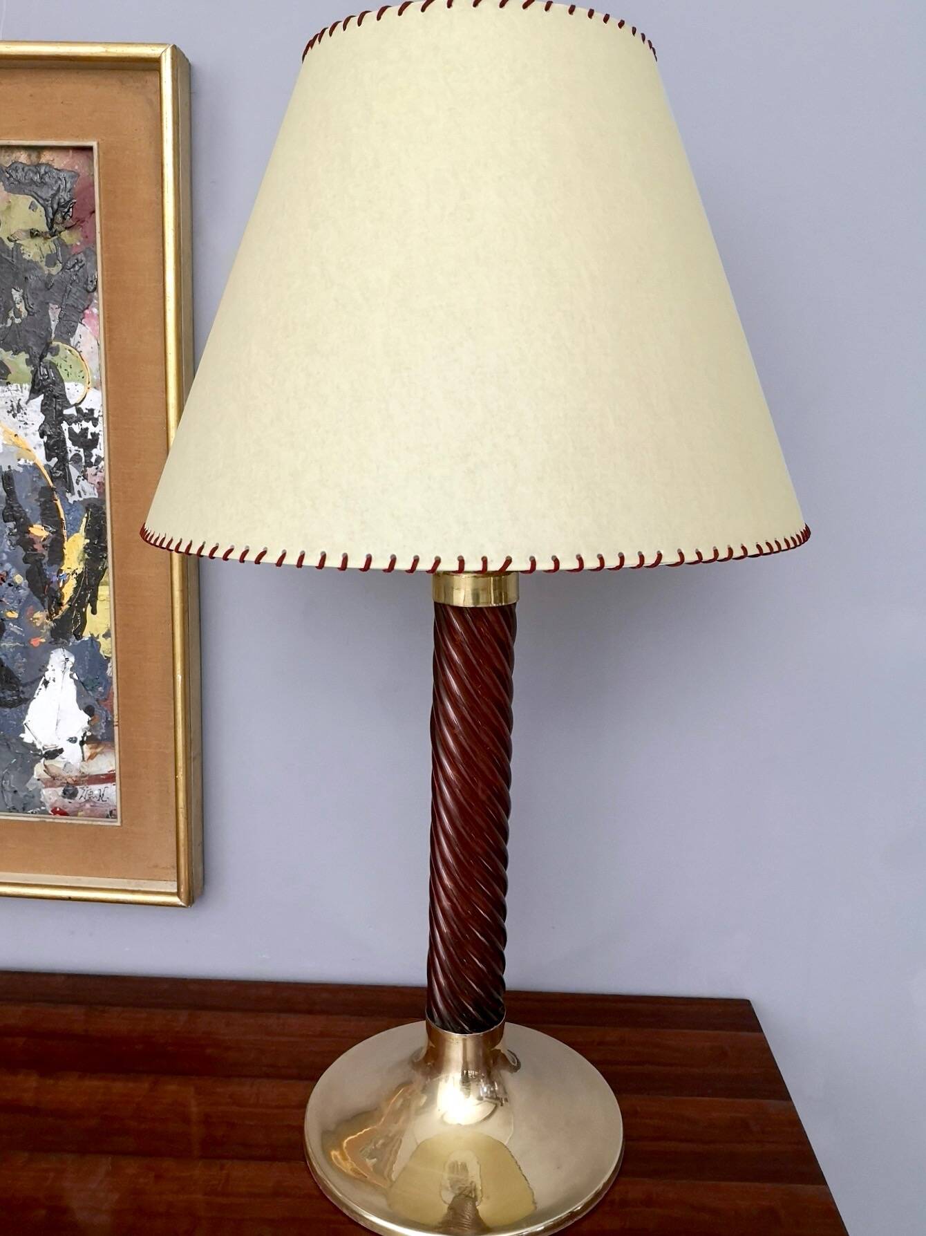 Burgundy Plexiglass and Brass Table Lamps by F. Loffredo, Italy 1980s