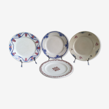 4 old mismatched plates Gien, St Amand, K&G Lunéville