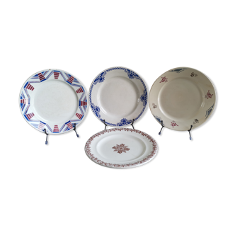 4 old mismatched plates Gien, St Amand, K&G Lunéville