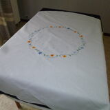 Hand embroidered linen round sheet 1.55 m