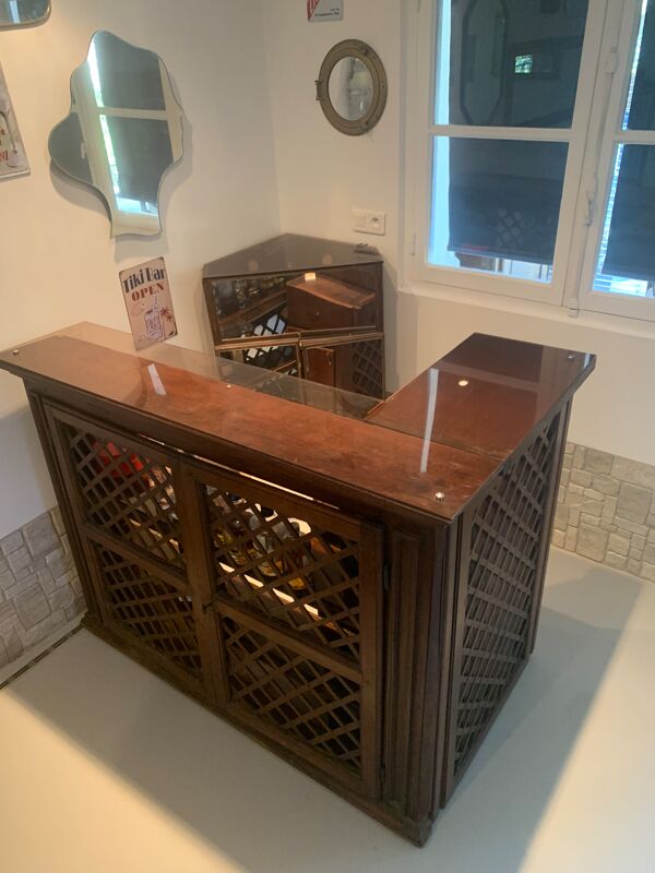 Vintage corner bar with fridge, corner unit/sink