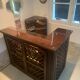 Vintage corner bar with fridge, corner unit/sink