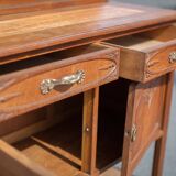 Vintage wooden serving sideboard, furniture with mirror, storage unit