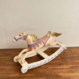 Hand-painted antique rocking horse – pastel nursery decor, heirloom toy