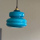 Suspension old lampshade in blue opaline glass