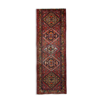 Tribal persian runner rug handwoven traditional red blue wool runner carpet 120x330cm