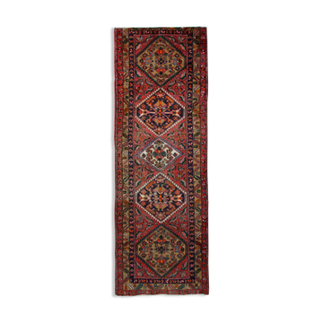Tribal persian runner rug handwoven traditional red blue wool runner carpet 120x330cm