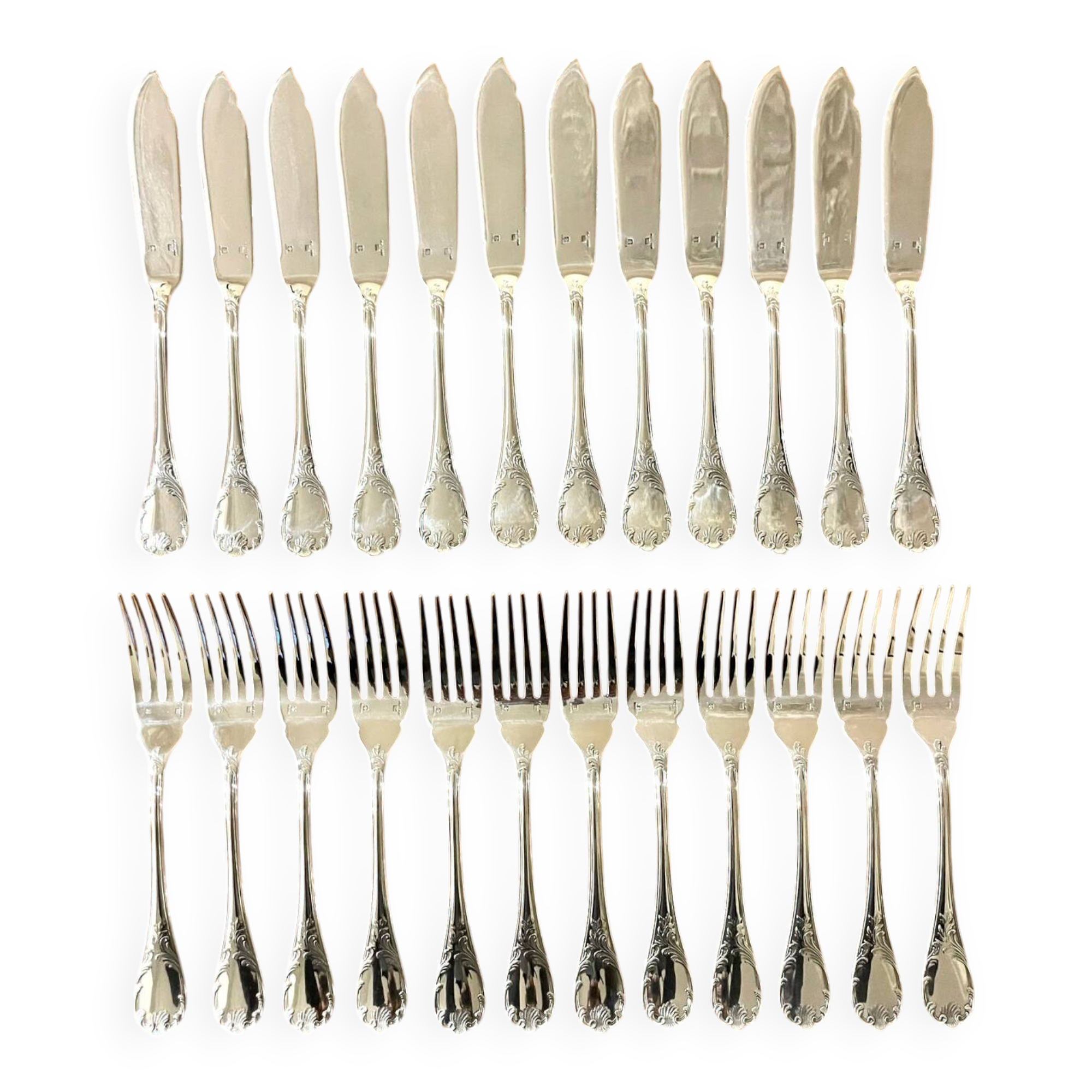 Christofle Marly 12 fish cutlery sets, 24 pieces, very good condition