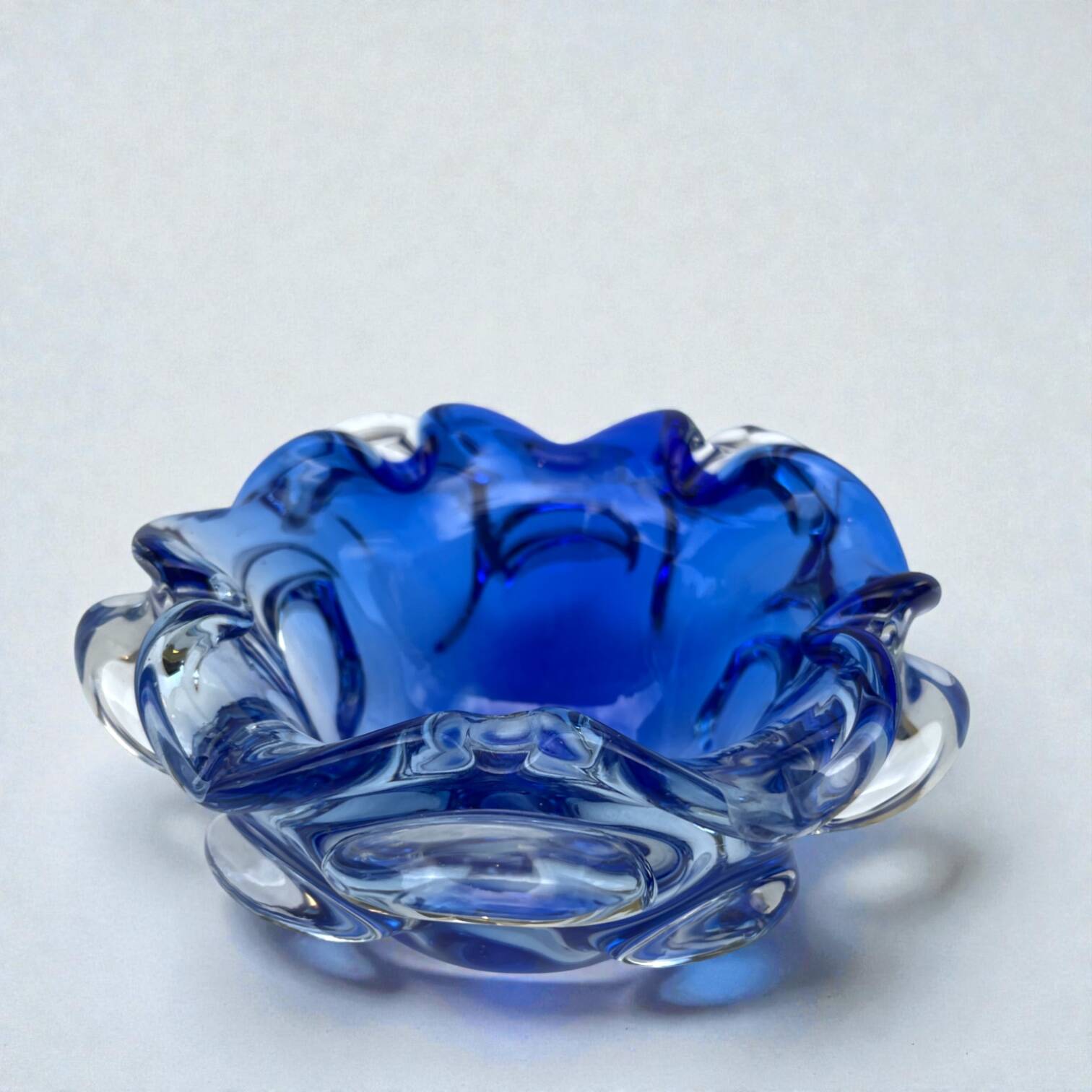Large blue glass catchall - Murano Venice 1960