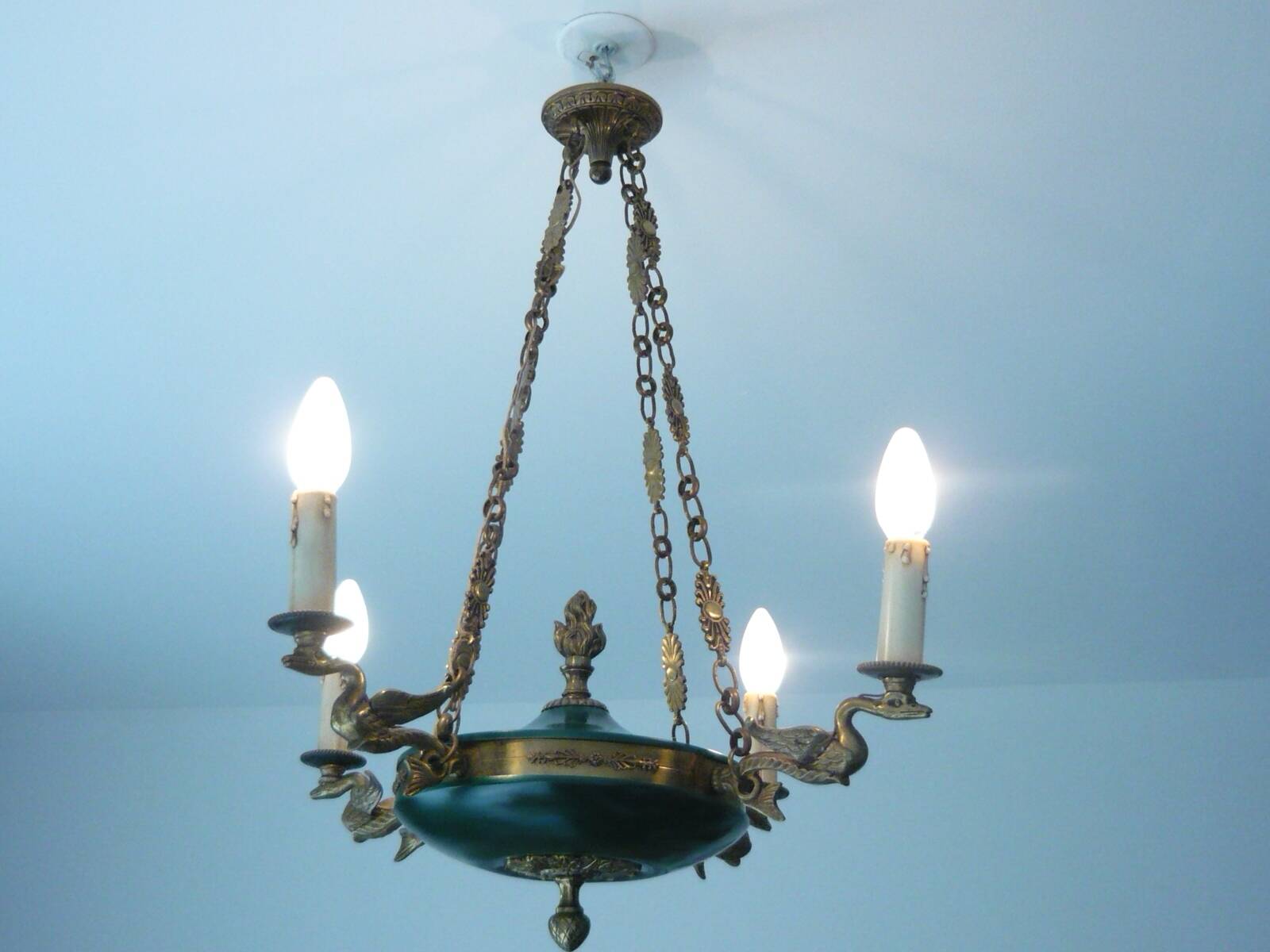Empire chandelier 4 lights gooseneck golden bronze and painted brass