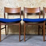 4 chaises danoises en teck et tissu bleu