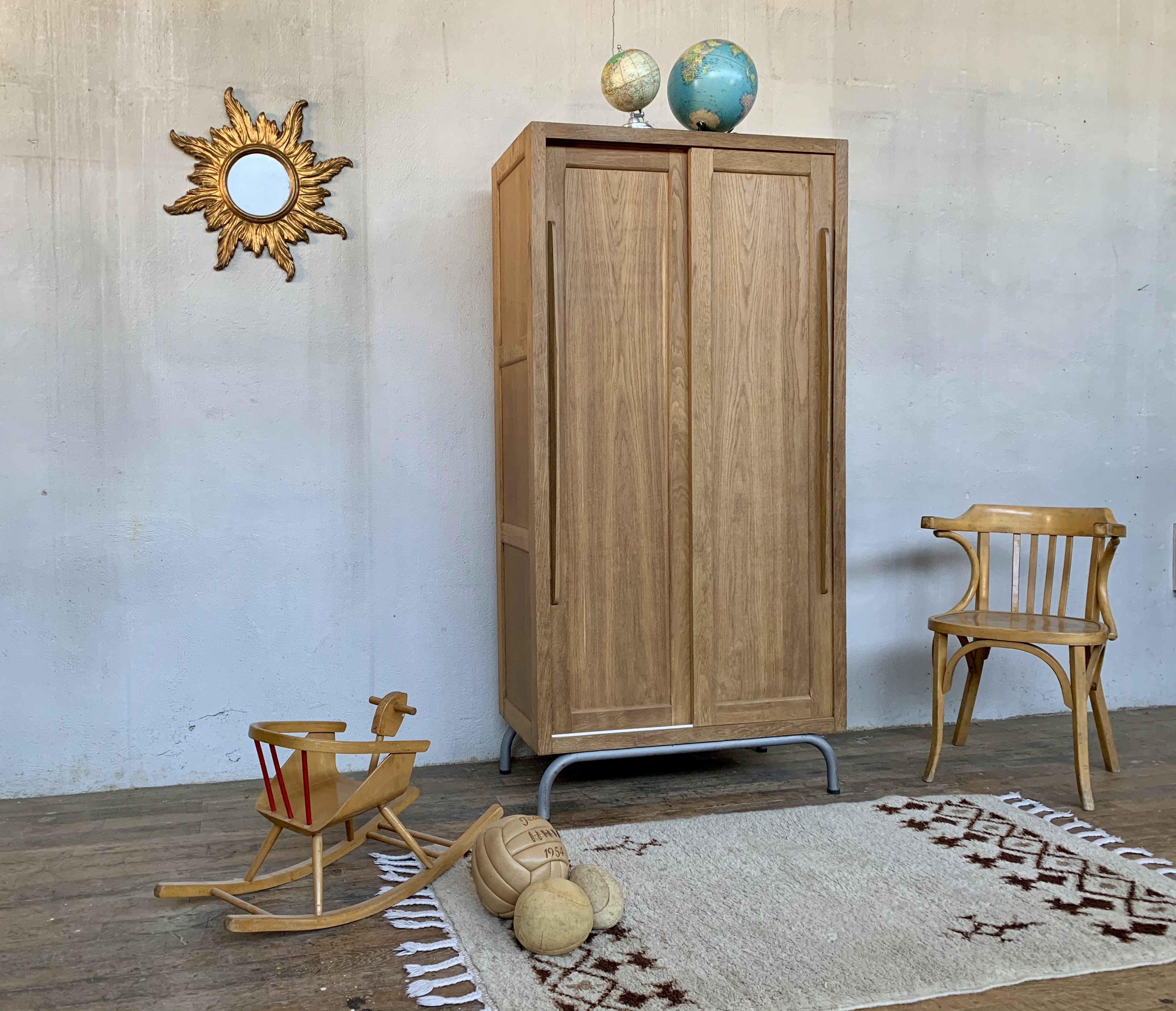 Vintage Parisian school cabinet tubular feet year 1950