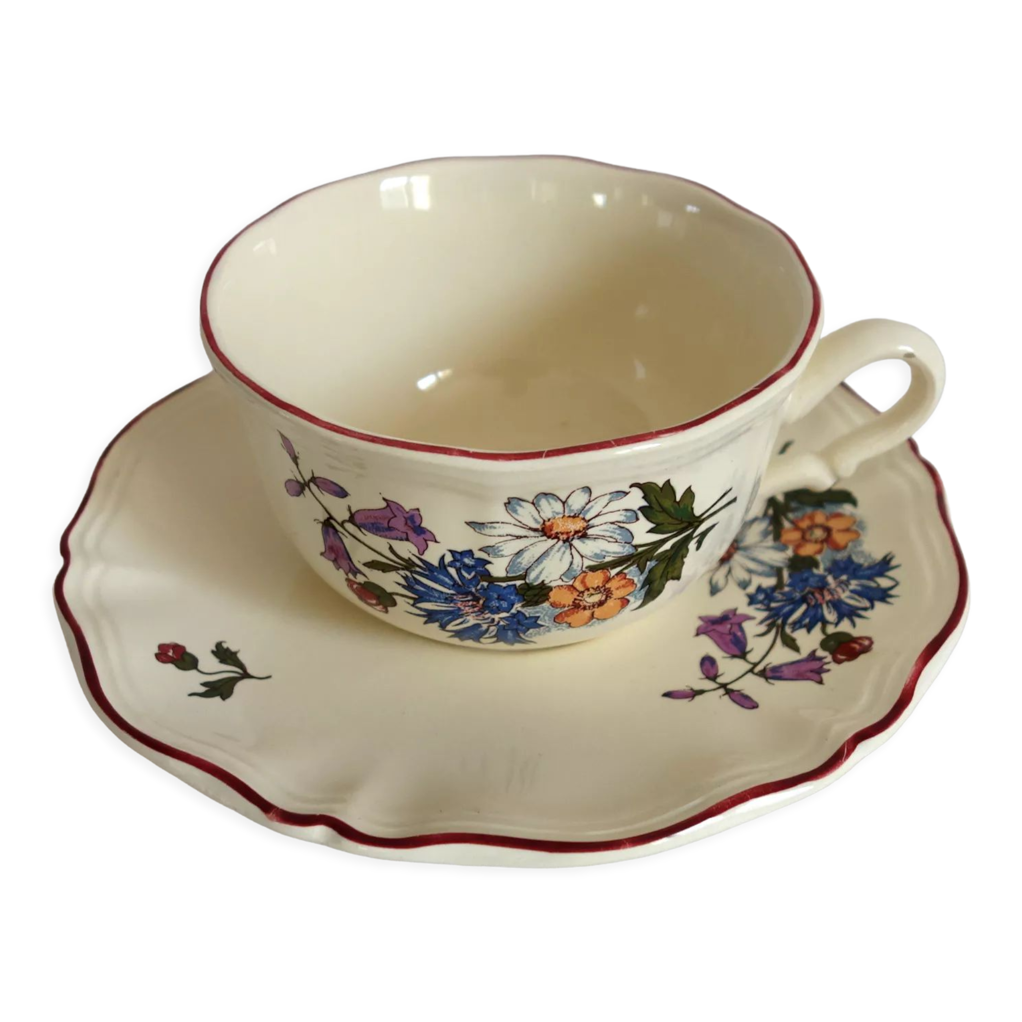 Tasse à thé et soucoupe vintage sarreguemines "agreste"