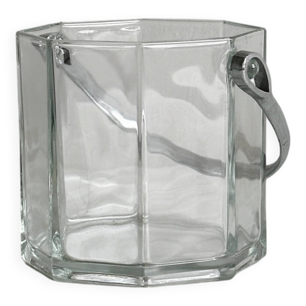 Seau à glace en verre transparent avec poignée chromée