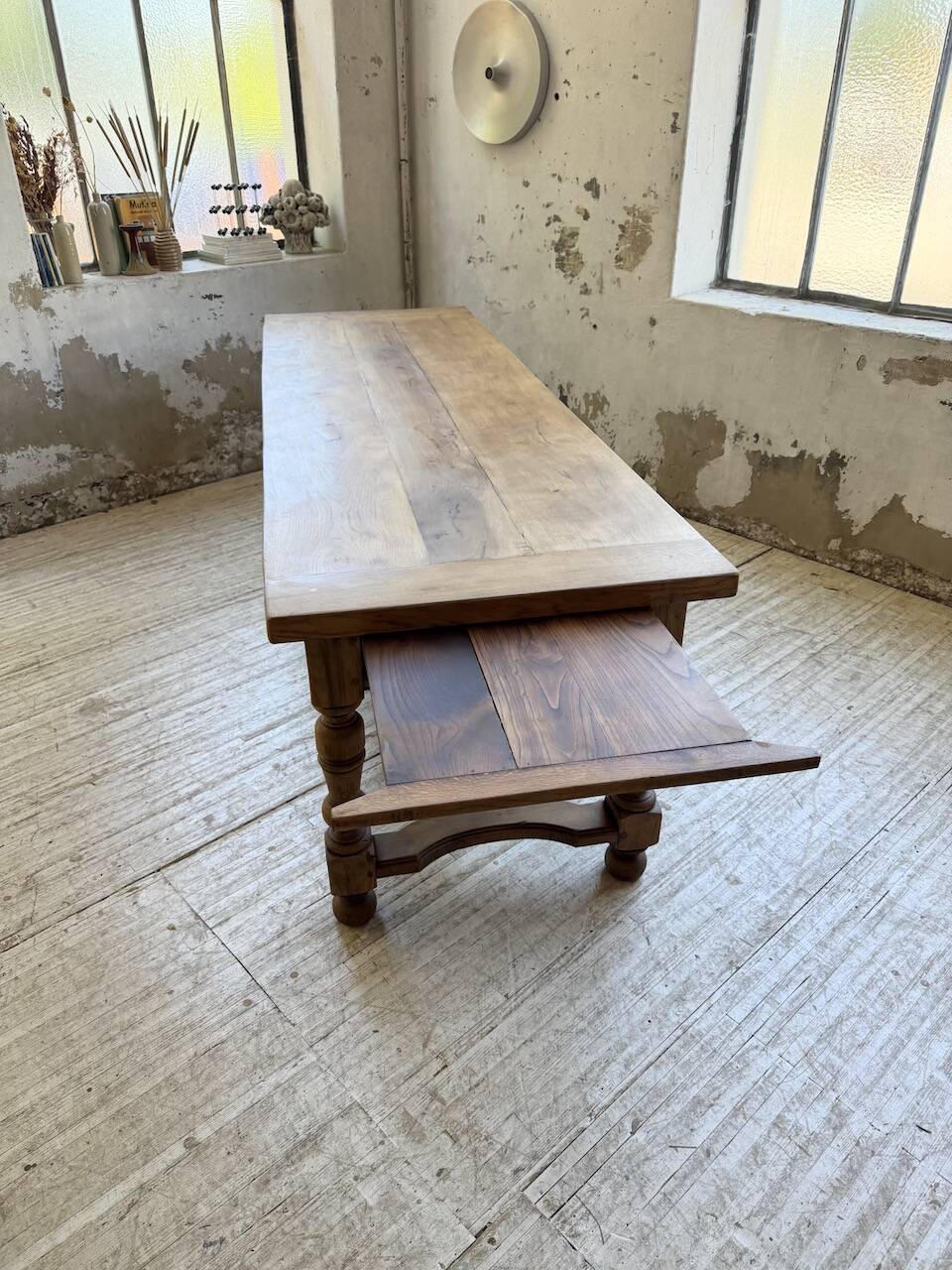 Solid oak drapery farmhouse table 2m5 XL