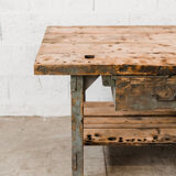 Green wooden workbench – 2 drawers