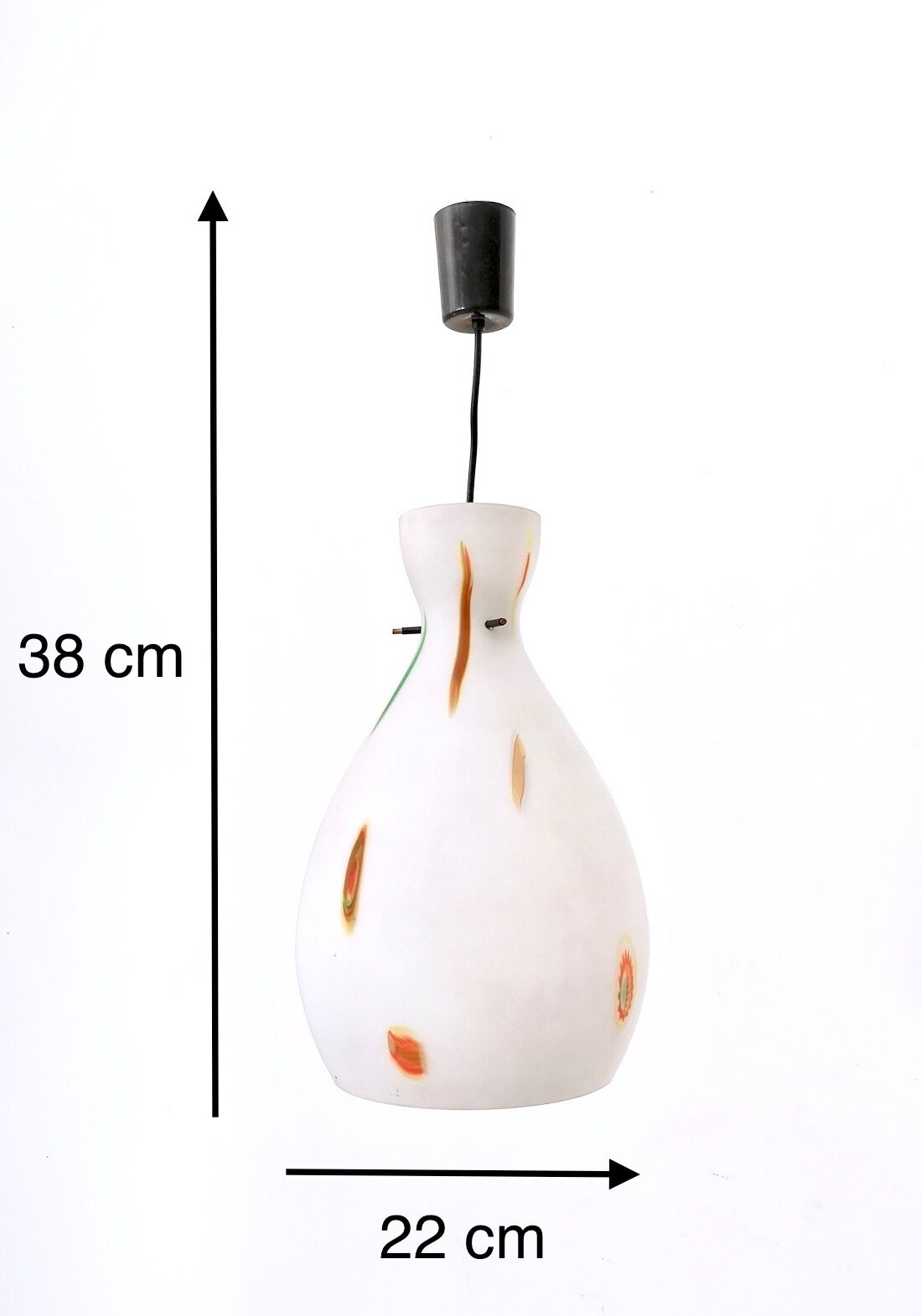 Vintage Encased and Blown Glass Pendant with Orange Murrine, Italy