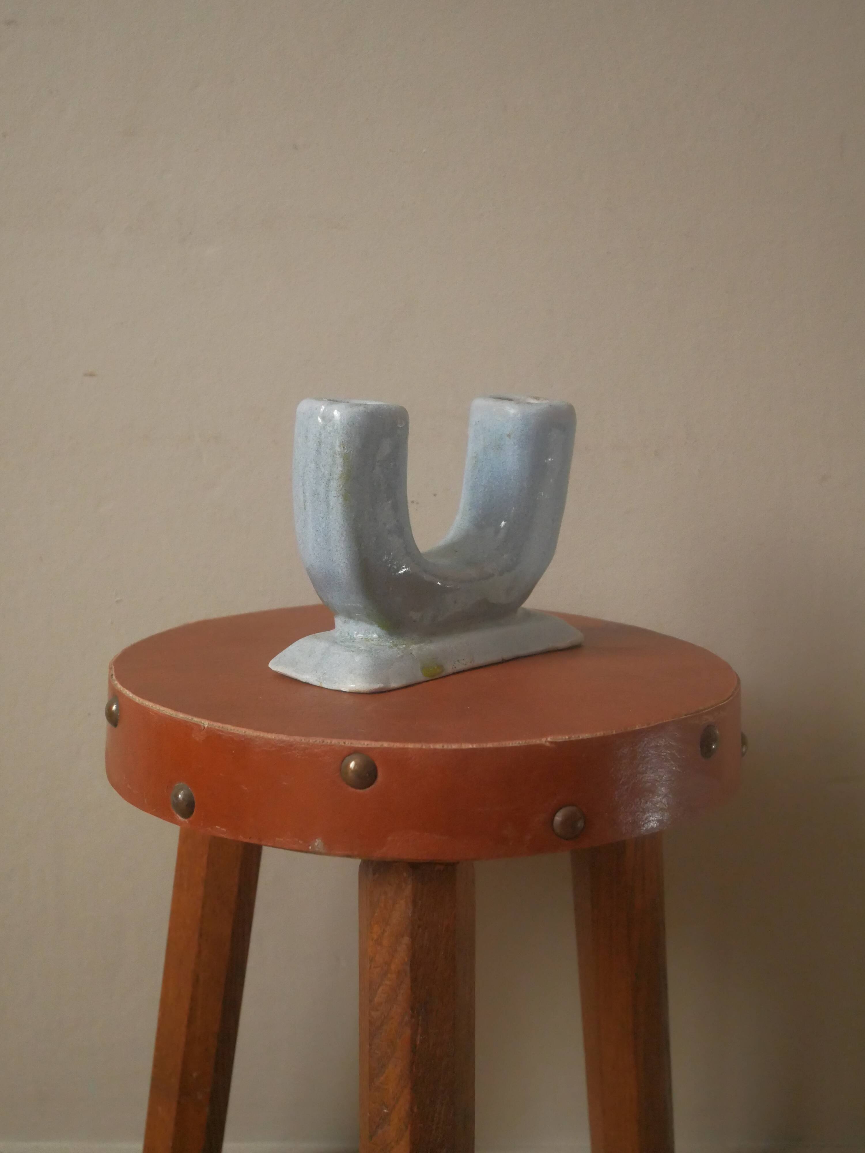 Ceramic candle holder candelabra candlestick handcrafted Abbaye ND country decoration