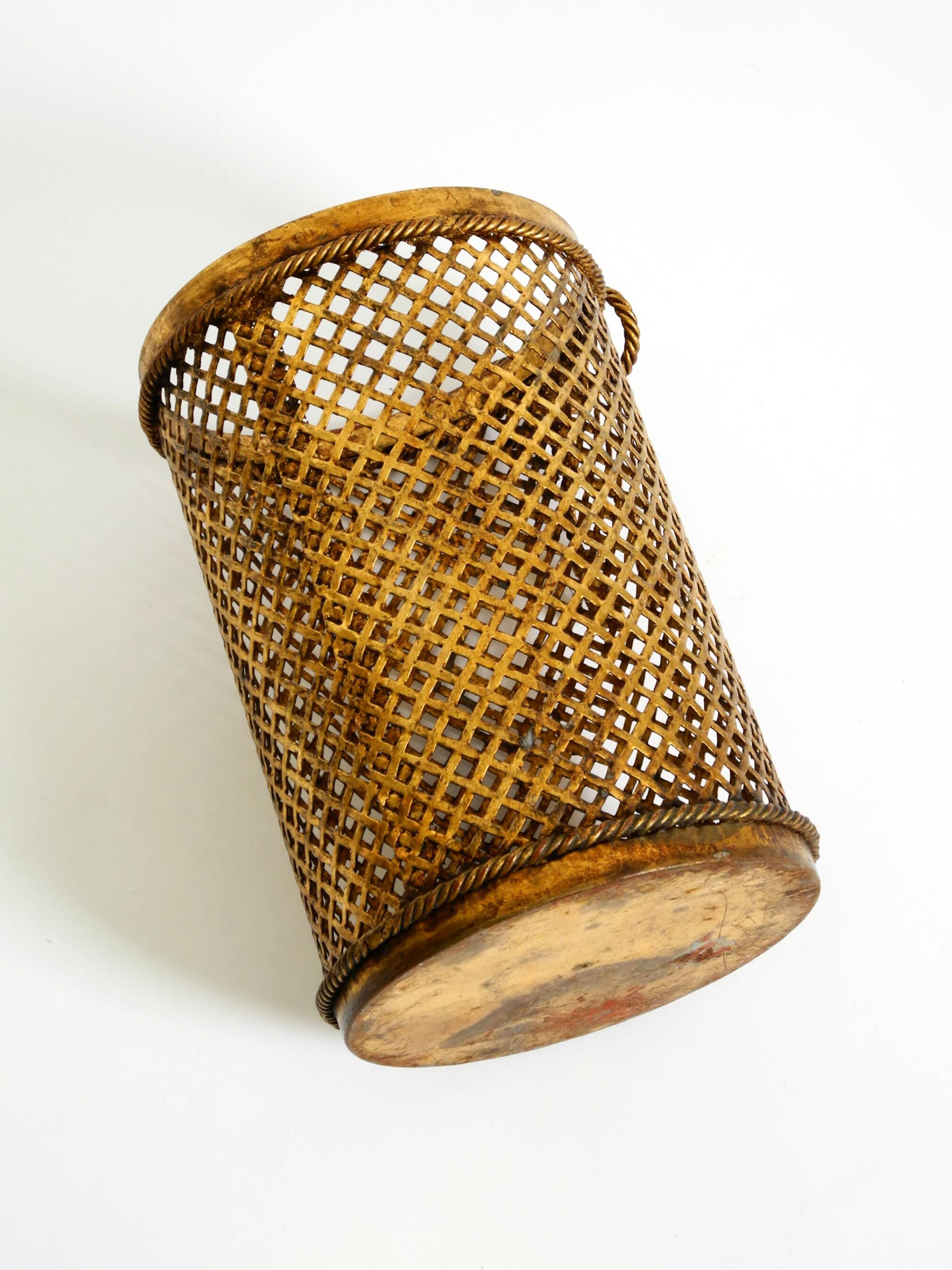 Mid Century Italian Regency Gilt Metal Waste Paper Bin from Li Puma