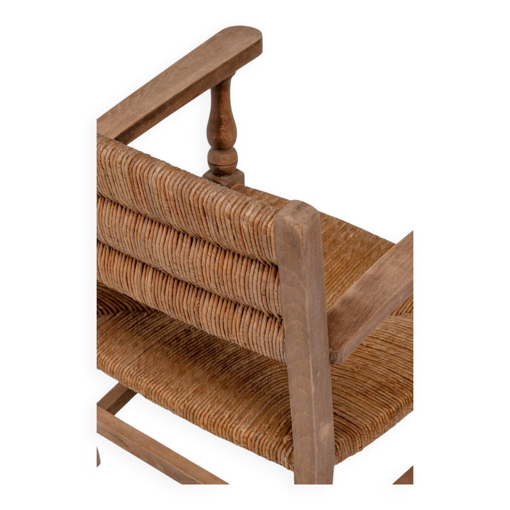 Pair of Rustic French Oak & Rush Armchairs, 1950s