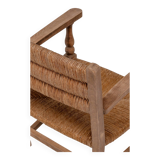 Pair of Rustic French Oak & Rush Armchairs, 1950s