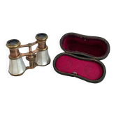 Paire de jumelle théâtre opéra nacre laiton doré début XXème siècle, objet curiosité, vitrine