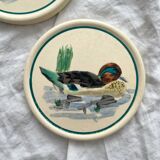2 bottle coasters with duck decoration "Nimrod" Longwy earthenware