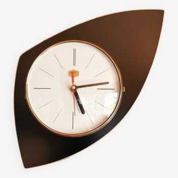 Horloge formica vintage pendule murale silencieuse asymétrique "Carrez noir"