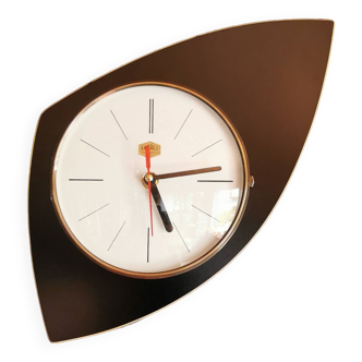 Vintage formica clock silent asymmetrical wall pendulum "Carrez black"
