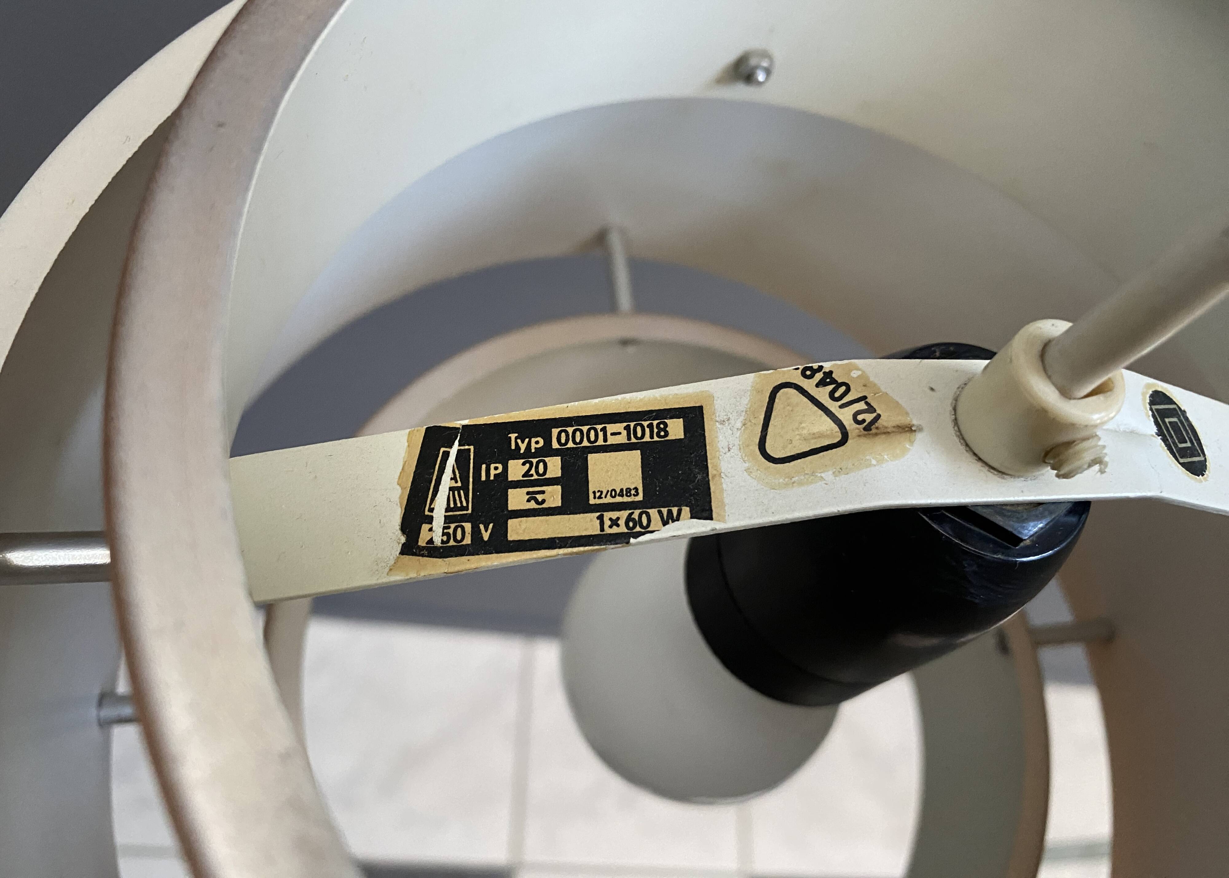 Metal, white and brass color pendant lamp by VEB 1960s