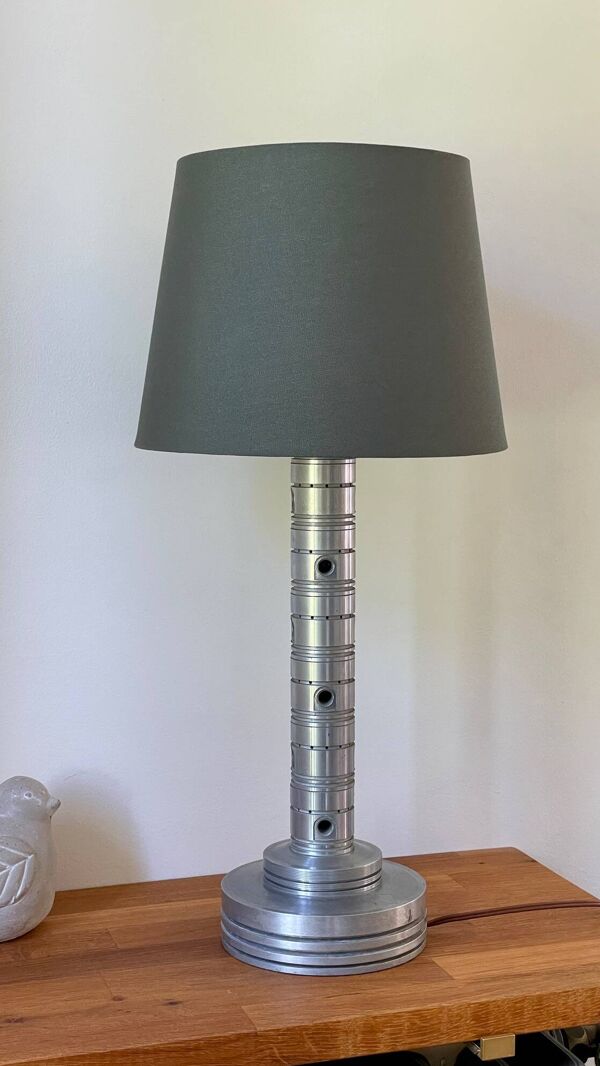 Lampe industrielle métal poli et tissu kaki vintage