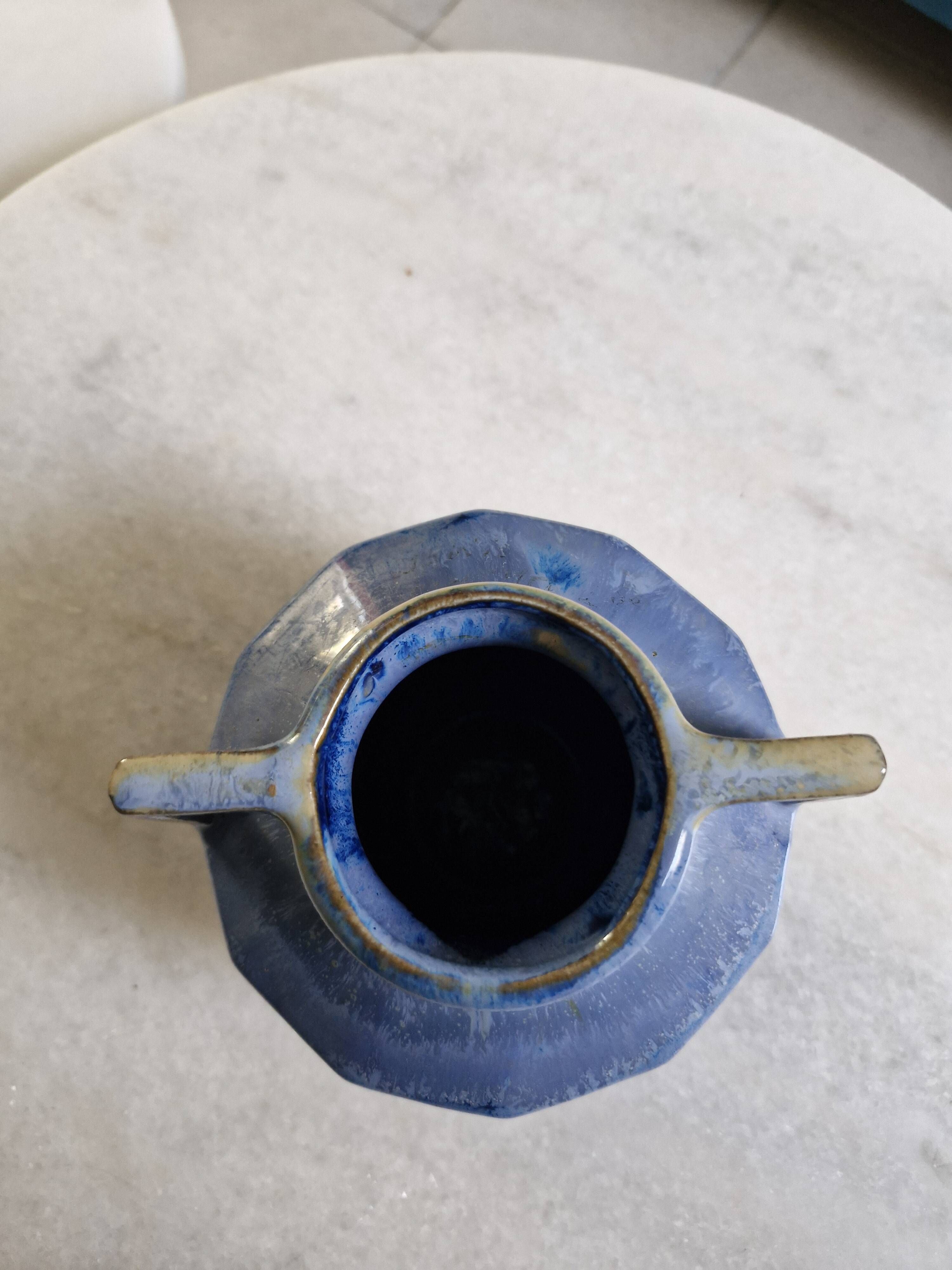 Art Deco vase in blue flamed stoneware – signed Alpho (Alphonse Mouton)