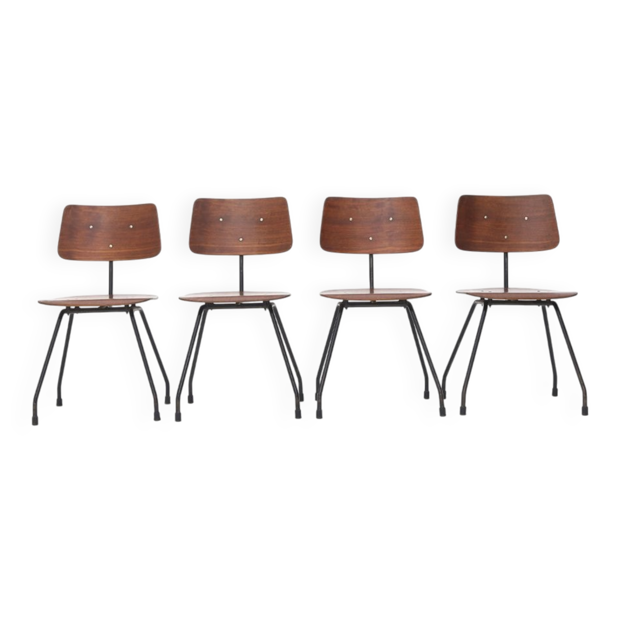 Curved plywood and metal chair, 1950s, set of 4