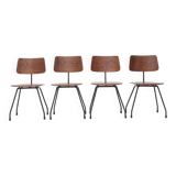 Curved plywood and metal chair, 1950s, set of 4