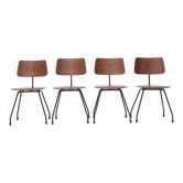 Curved plywood and metal chair, 1950s, set of 4