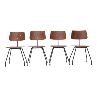 Curved plywood and metal chair, 1950s, set of 4